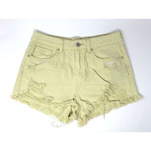 PacSun Mom Pastel Yellow Denim Distressed‎ with Raw Hem Women's Shorts Size 27